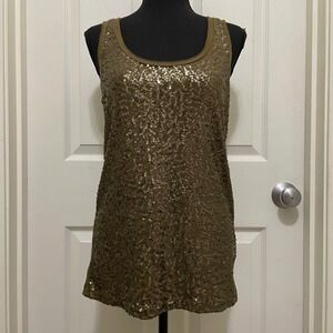 J.Crew Sequin Tank Top‎ Olive Green Sleeveless Party Club Sparkly Y2K Medium